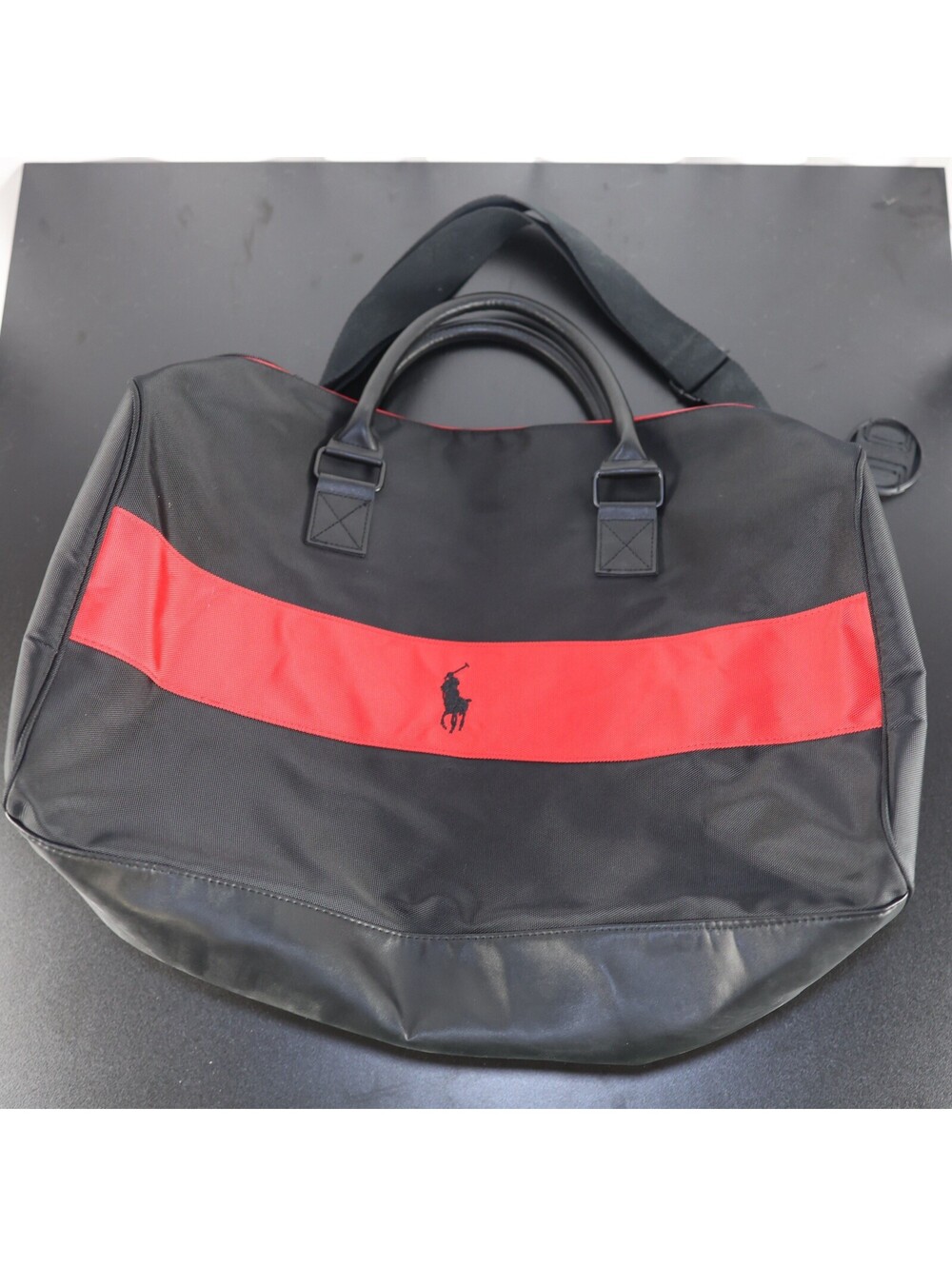 Ralph Lauren Fragrances Black Red Nylon Duffle Travel Bag 20in